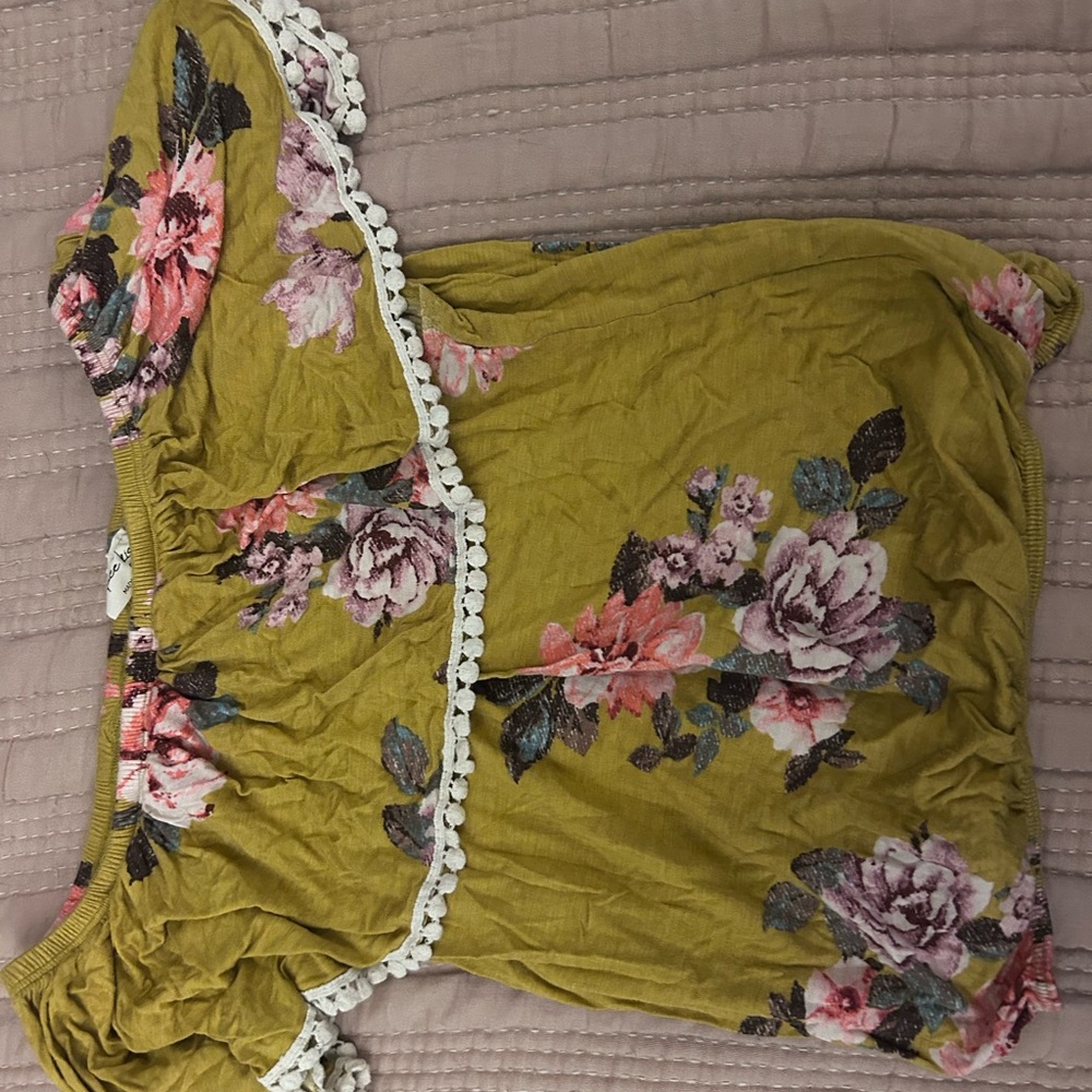 Floral Off-Shoulder Top Mustard